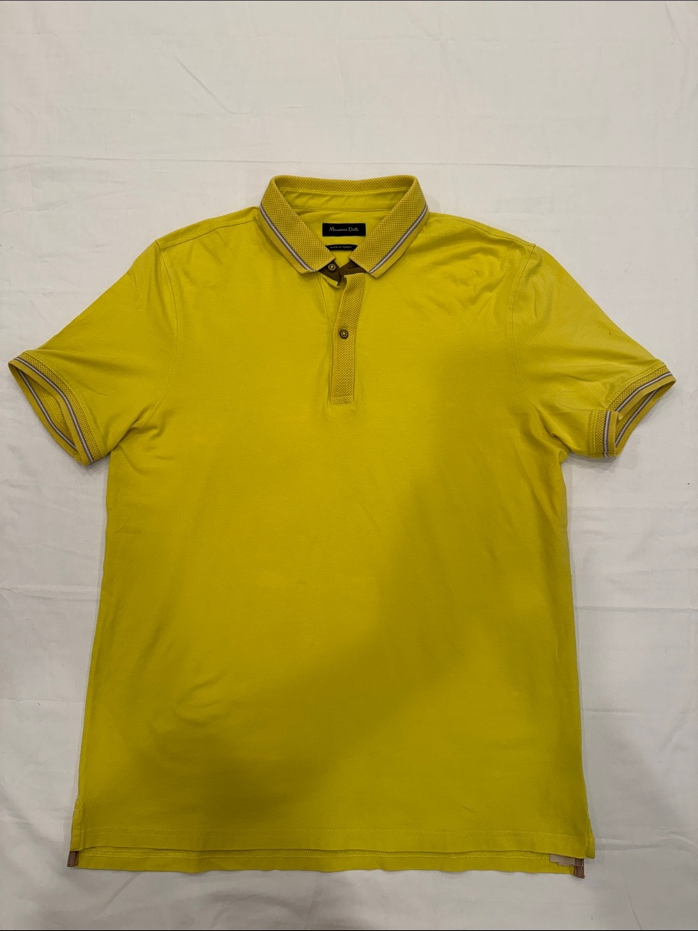 Massimo Dutti Men's Bright Yellow Polo with Contrast Trim